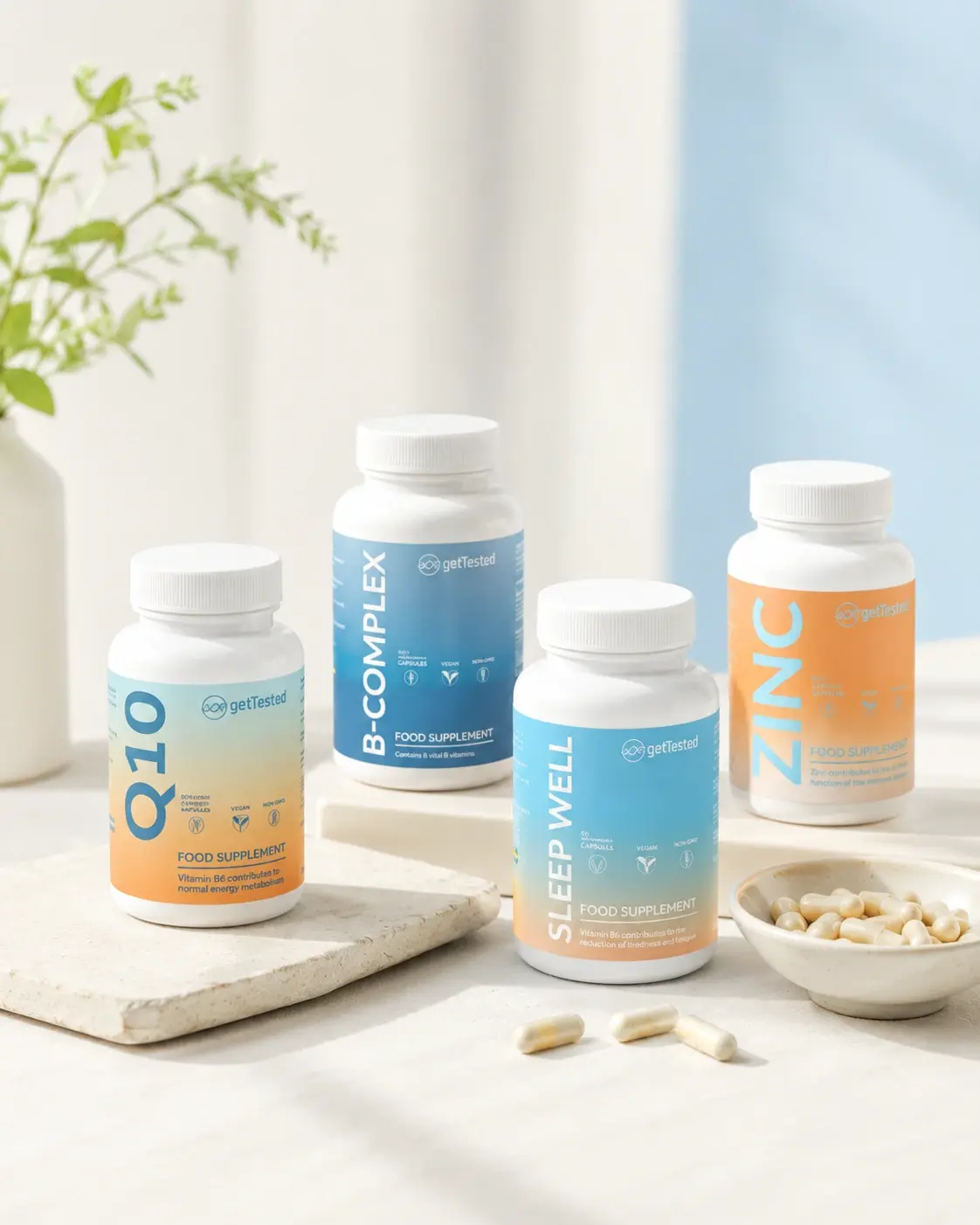 GetTested kosttillskott: Q10, B-komplex, Sleep Well och Zink